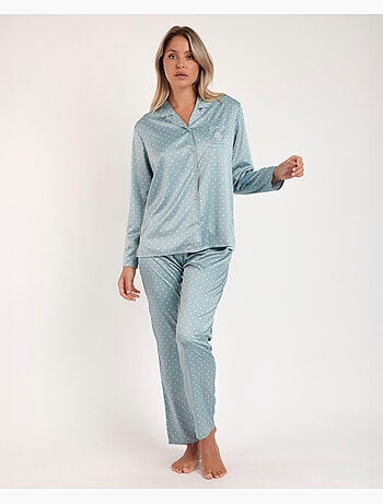 Pyjama de mariée ouvert à manches longues en dentelle à pois pour femme ADMAS CLASSIC