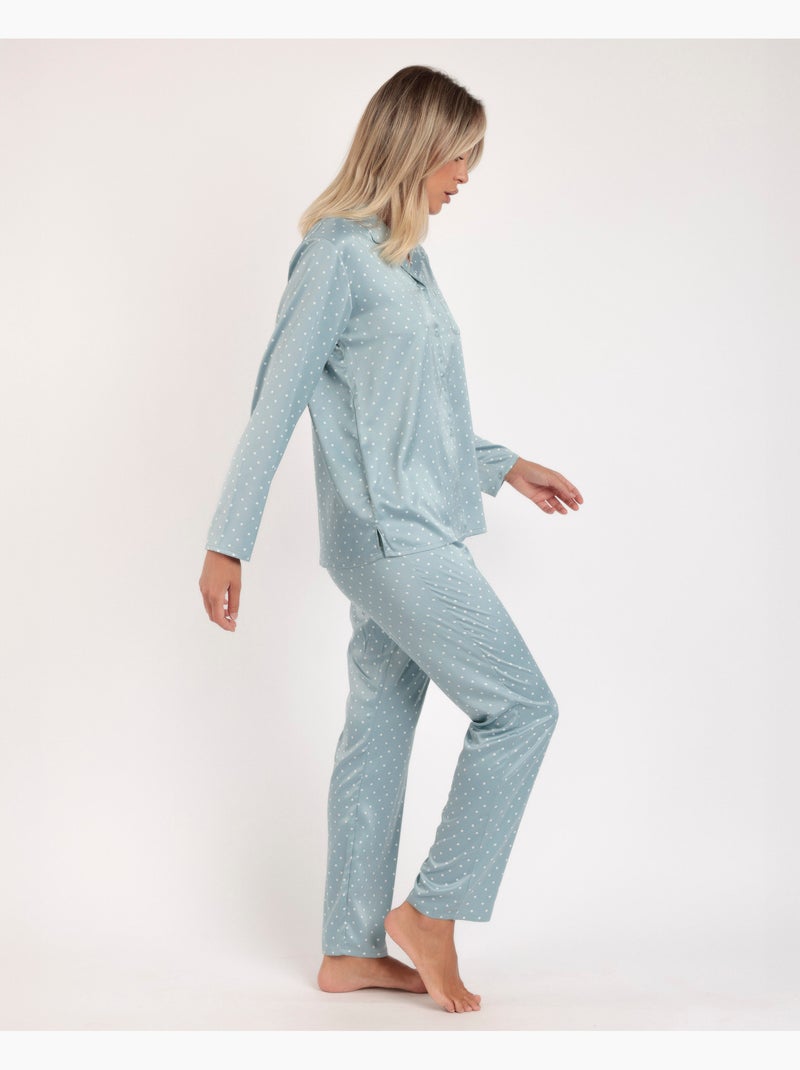 Pyjama de mariée ouvert à manches longues en dentelle à pois pour femme ADMAS CLASSIC Vert d'eau - Kiabi