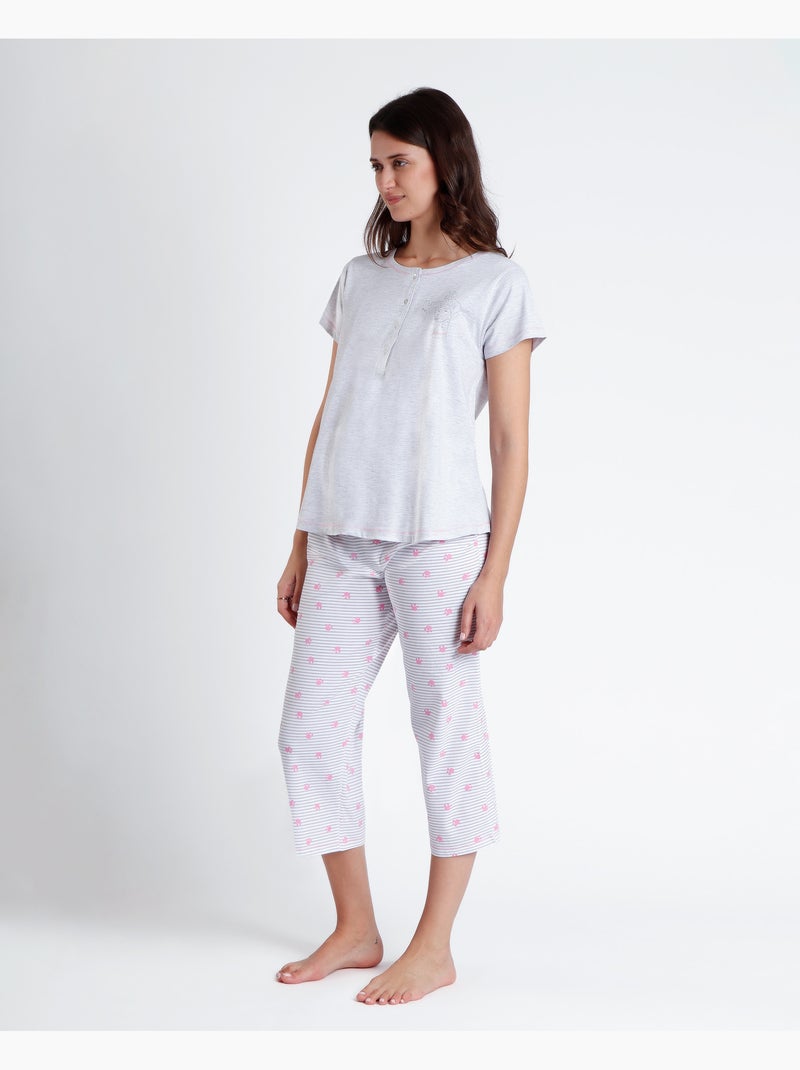 Pyjama de maternité à manches courtes style palazzo pour femme Disney Dalmatien Gris chiné - Kiabi