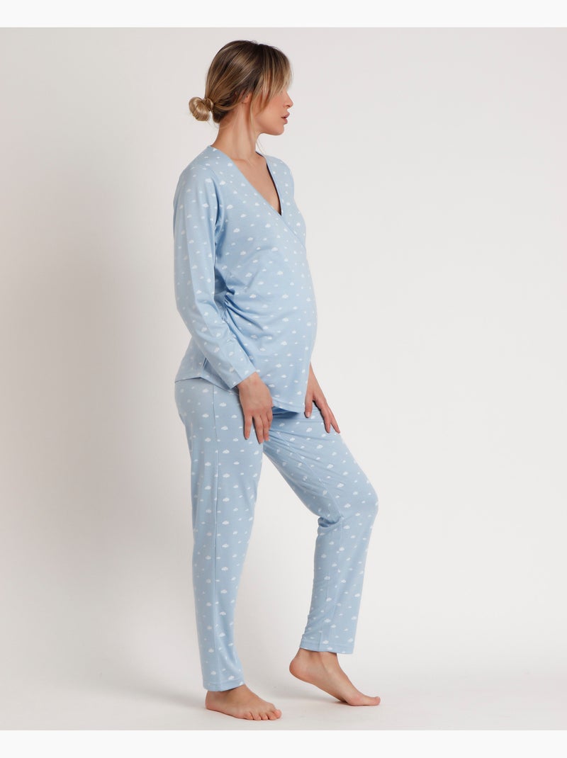 Pyjama de maternité à manches longues ADMAS CLASSIC pour femme, motif nuages Bleu - Kiabi