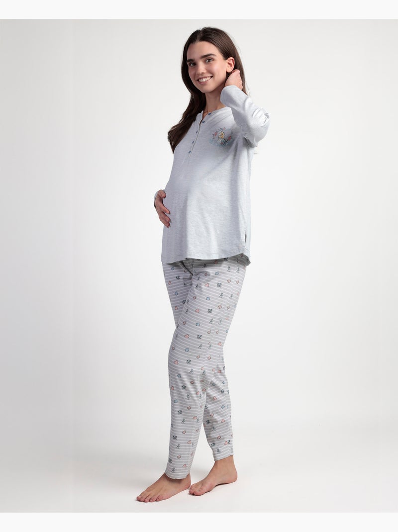 Pyjama de maternité boutonné à manches longues Alice Disney pour femme Gris chiné - Kiabi