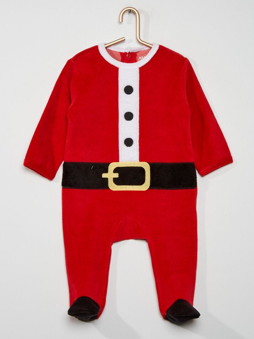 Pyjama de Noël 1 pièce en velours + bonnet - rouge - Kiabi - 8.00€