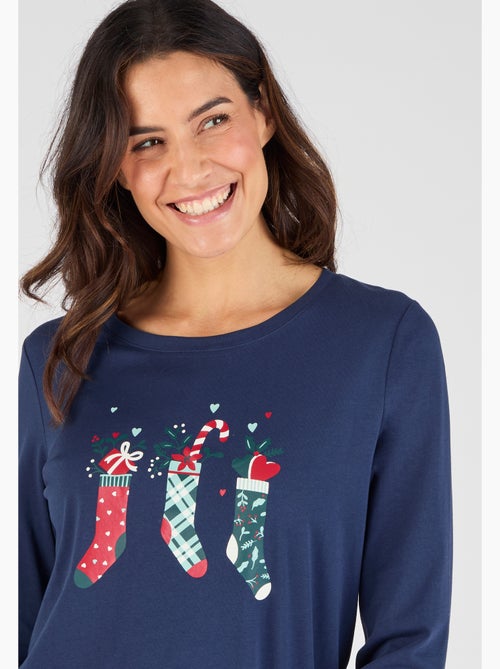 Pyjama de Noël en maille jersey pur coton peigné - Damart - Kiabi
