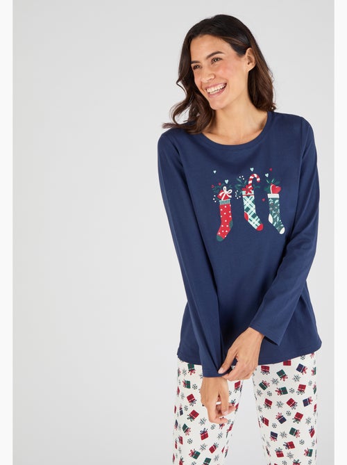 Pyjama de Noël en maille jersey pur coton peigné - Damart - Kiabi