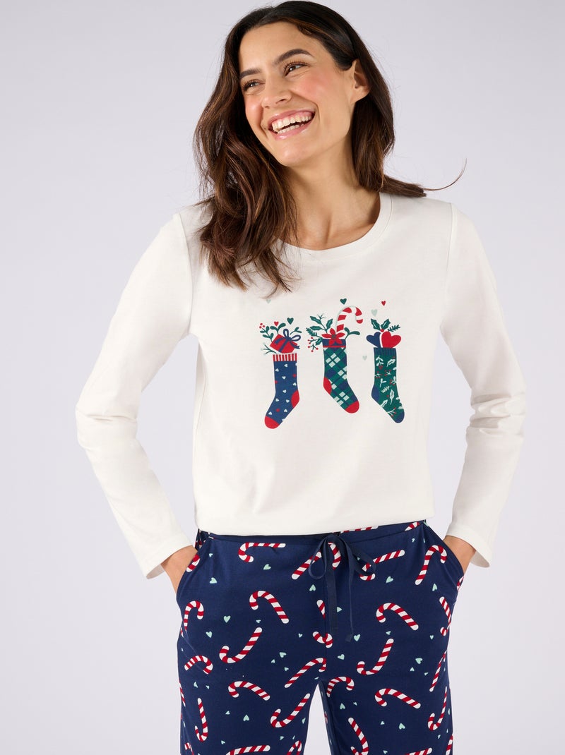 Pyjama de Noël en maille jersey pur coton peigné - Damart Bleu foncé - Kiabi