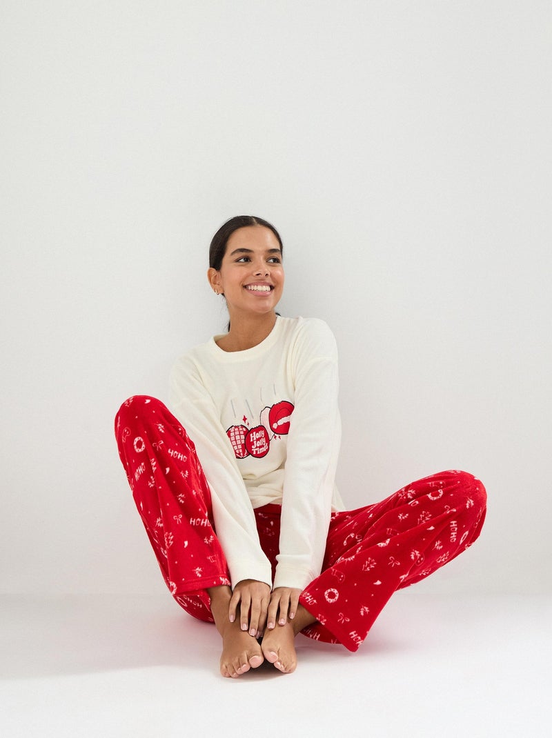 Pyjama Haut Pour Noel Femme Pyjama De Noël En Polaire Imprimée Femme Rouge GEMO