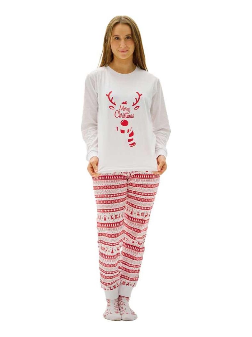 Ensemble pyjama pantalon Noel coton rouge femme grande taille