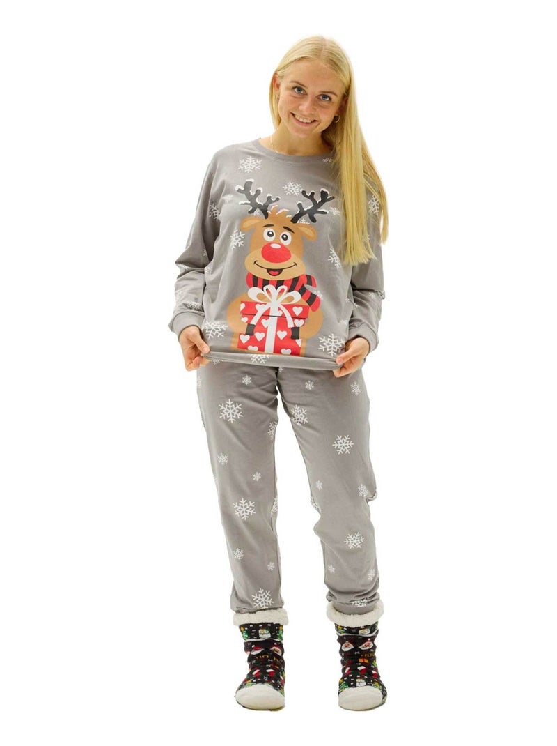 Pyjama de Noël "Rudolph" - 100% coton BIO Gris Rouge - Kiabi