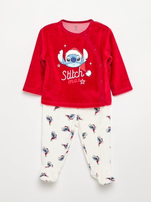 Pyjama de Noël 'Stitch' en velours avec pieds - 2 pièces - Kiabi