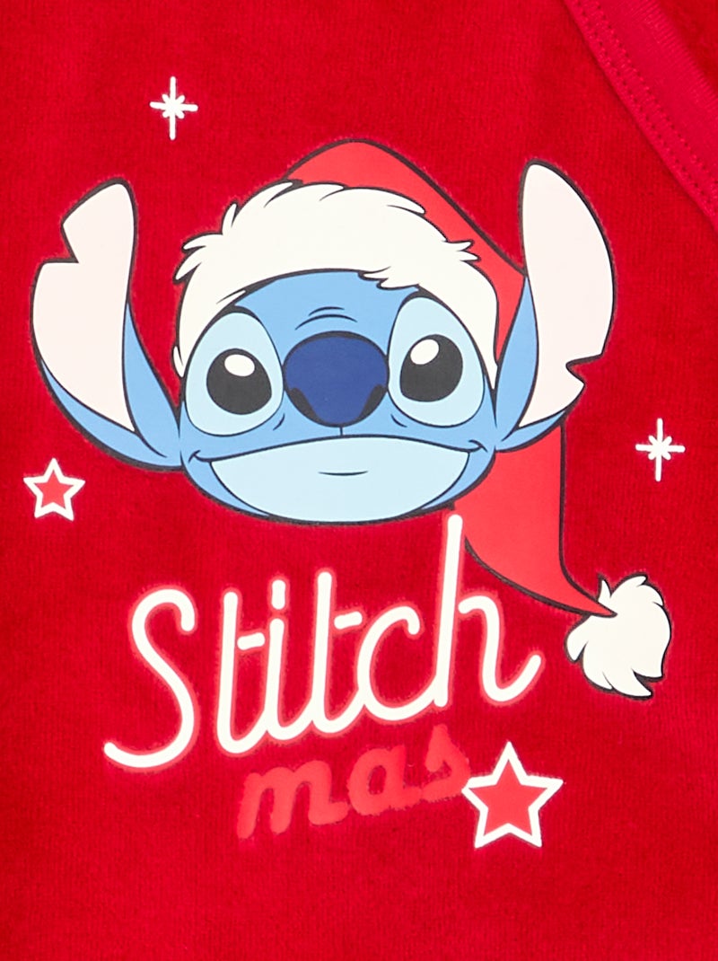 Pyjama de Noël 'Stitch' en velours avec pieds - 2 pièces Rouge - Kiabi