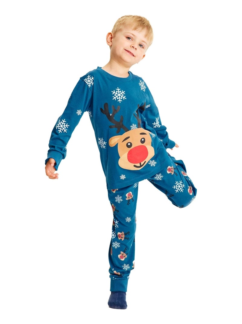 Pyjama de Noël "Tête de Rudolph"- Enfant - 100% coton BIO Vert - Kiabi