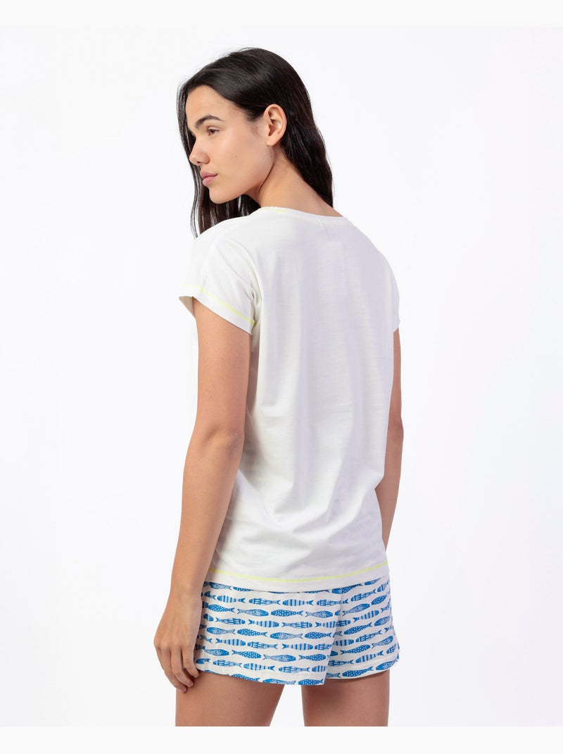 Pyjama de pêche à manches courtes pour femme ADMAS Blanc - Kiabi