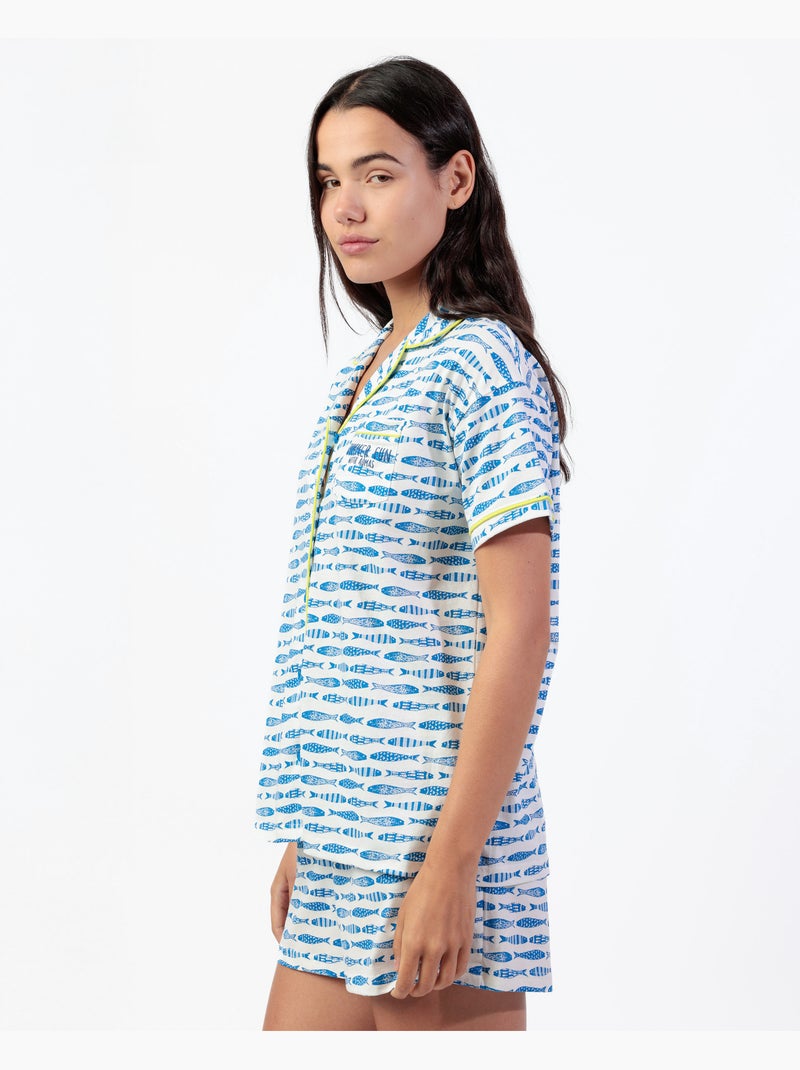 Pyjama de pêche à manches courtes pour femme ADMAS Bleu - Kiabi