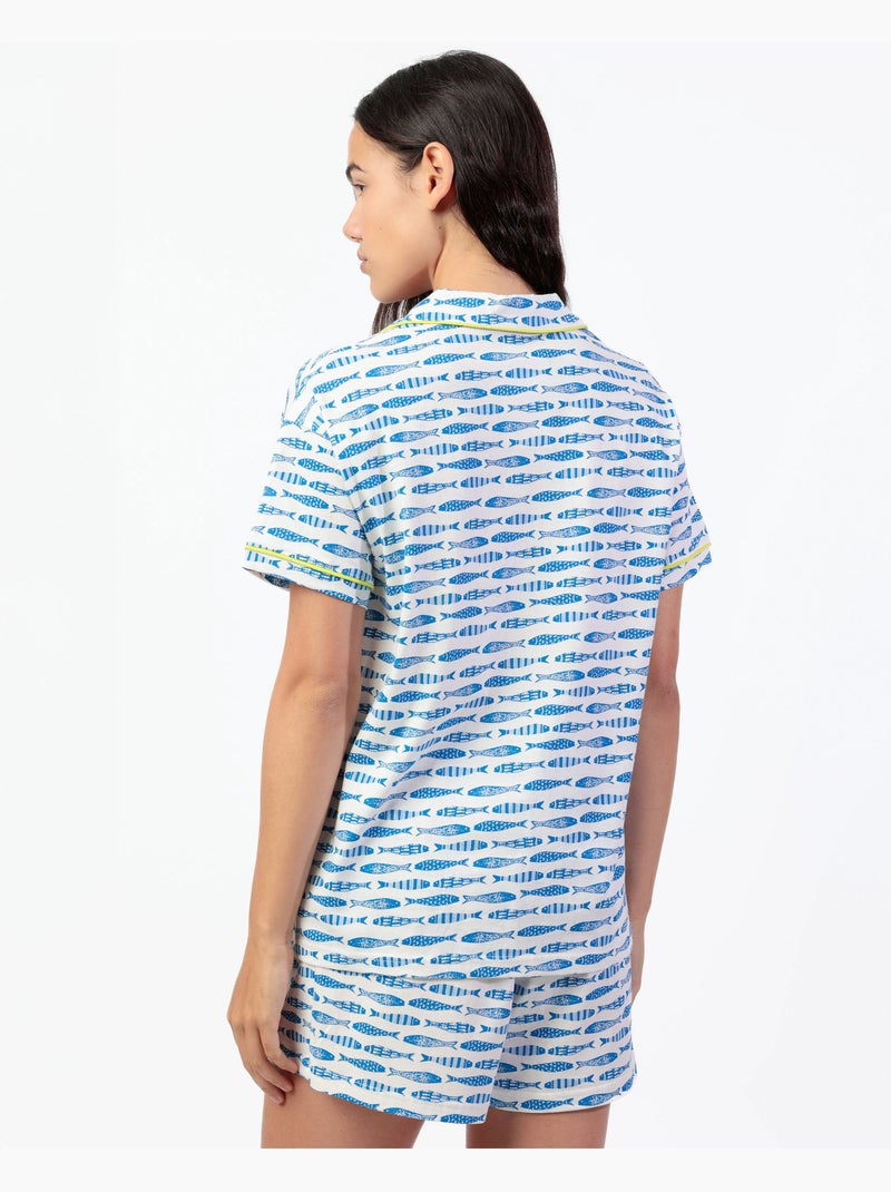 Pyjama de pêche à manches courtes pour femme ADMAS Bleu - Kiabi