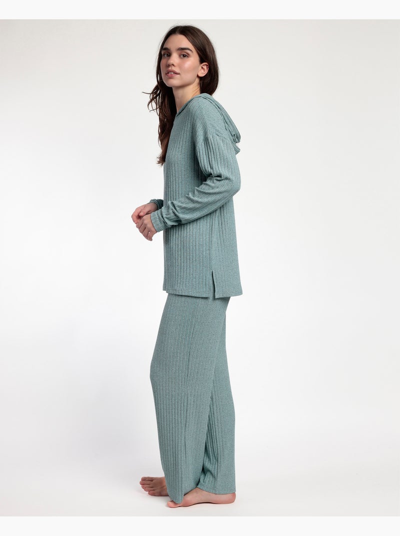 Pyjama de survêtement côtelé à capuche et manches longues pour femme ADMAS HOME Bleu aqua - Kiabi
