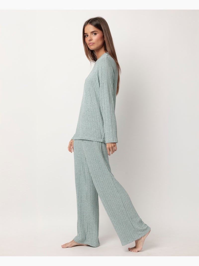 Pyjama de survêtement côtelé à manches longues pour femme ADMAS HOME Bleu aqua - Kiabi