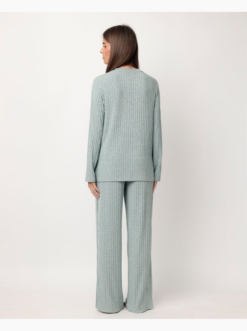 Pyjama de survêtement côtelé à manches longues pour femme ADMAS HOME Bleu aqua - Kiabi