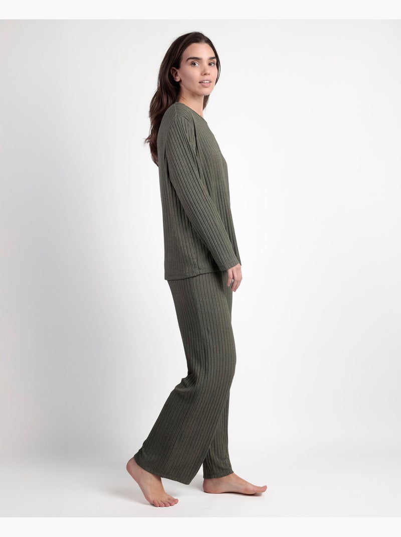 Pyjama de survêtement côtelé à manches longues pour femme ADMAS HOME Vert olive - Kiabi