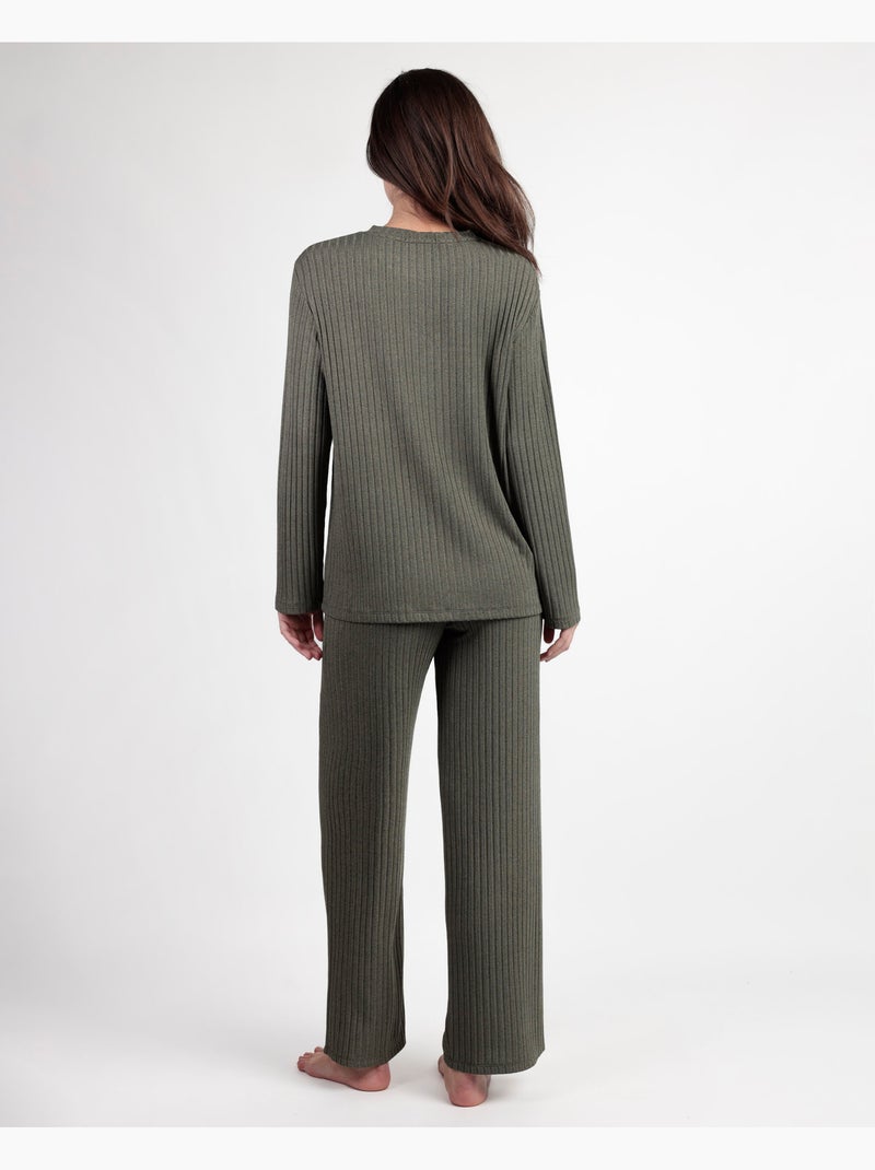 Pyjama de survêtement côtelé à manches longues pour femme ADMAS HOME Vert olive - Kiabi