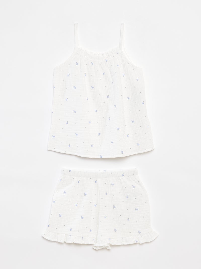 Pyjama débardeur + short en gaze de coton - 2 pièces Blanc - Kiabi