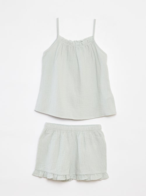 Pyjama débardeur + short en gaze de coton - 2 pièces - Kiabi