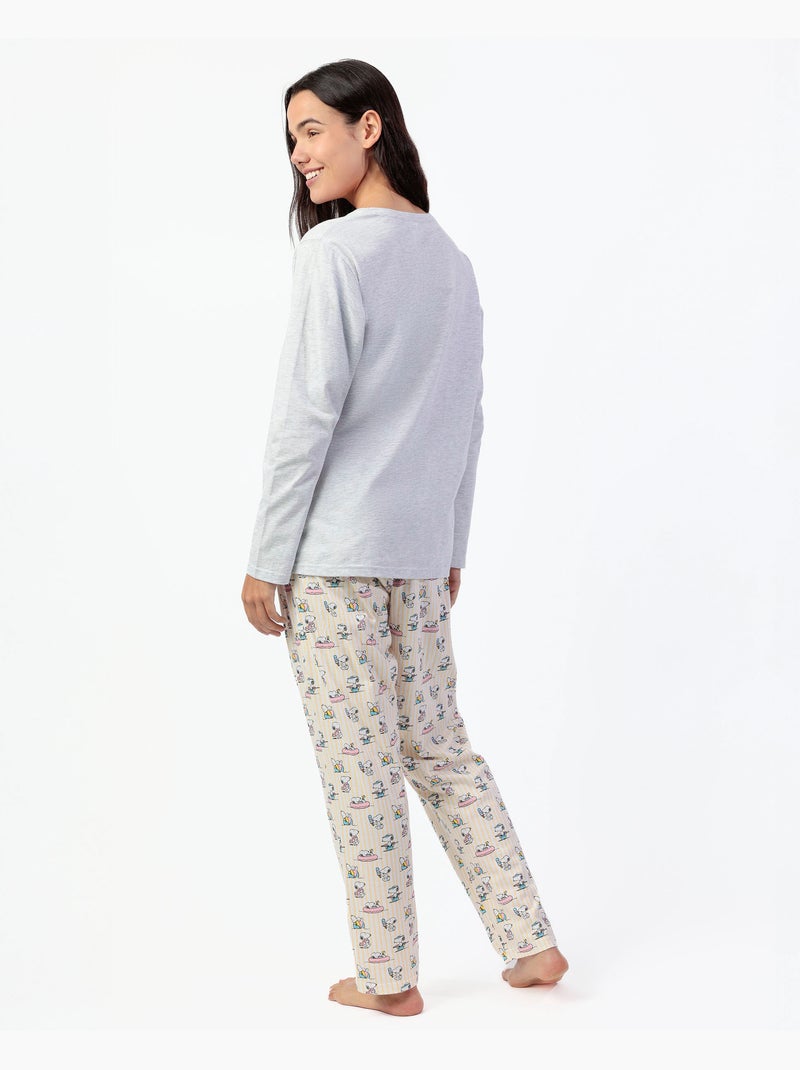 Pyjama d'été à manches longues pour femme PEANUTS Gris chiné - Kiabi