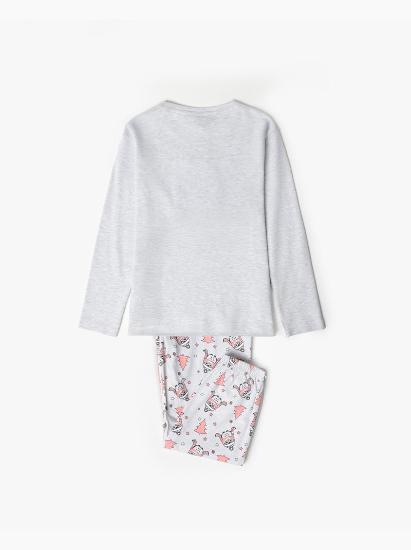 Pyjama d'hiver à manches longues ADMAS pour fille motif hibou Gris chiné - Kiabi