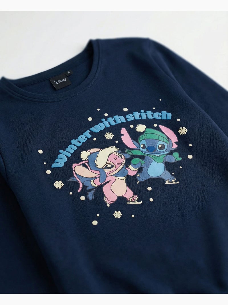 Pyjama d'hiver à manches longues Disney avec Stitch pour filles Bleu marine - Kiabi