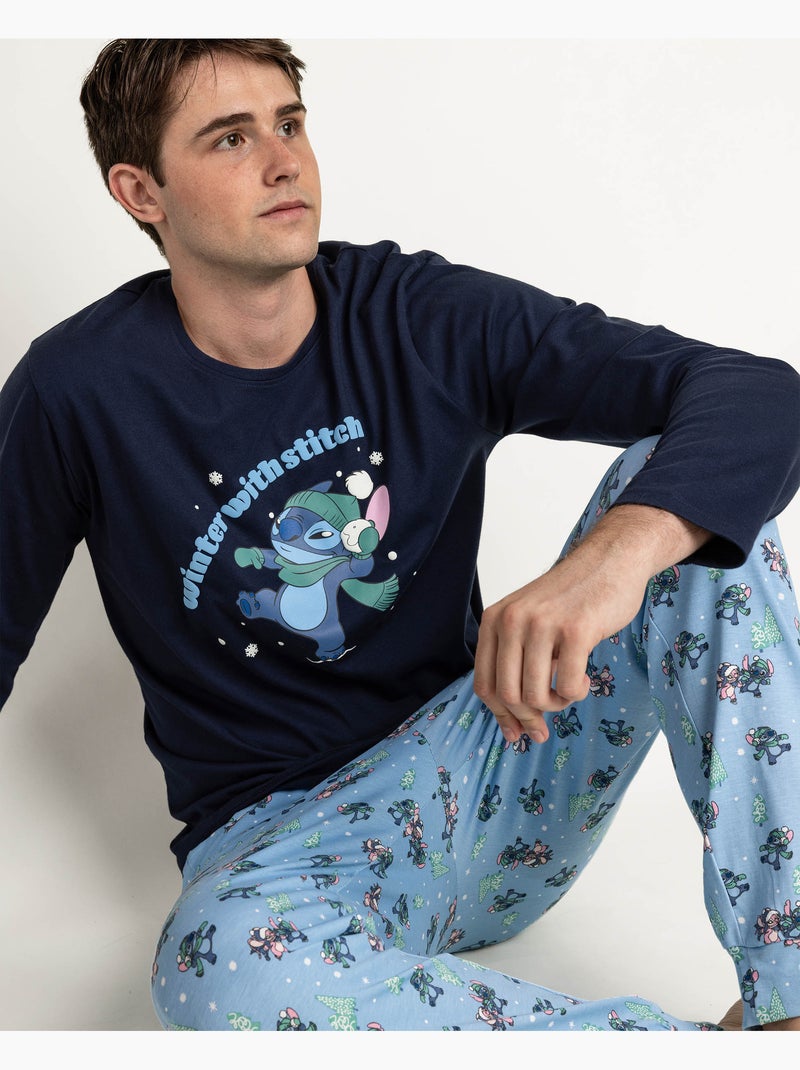 Pyjama d'hiver à manches longues pour homme DISNEY avec Stitch Bleu marine - Kiabi