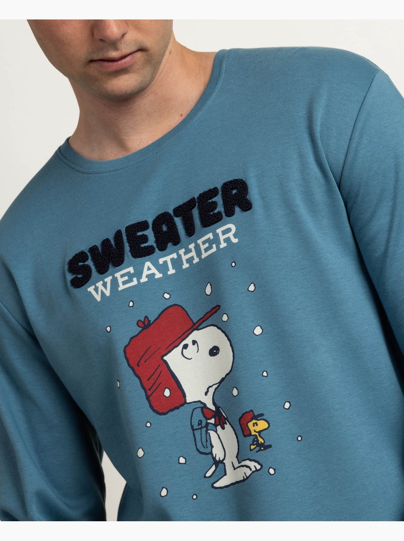 Pyjama d'hiver à manches longues pour homme PEANUTS Bleu marine - Kiabi