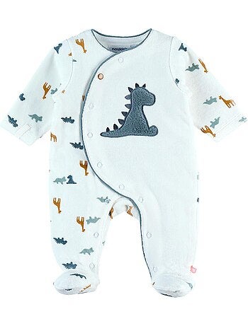 Pyjama dinosaure en velours, blanc/bleu Noukie's