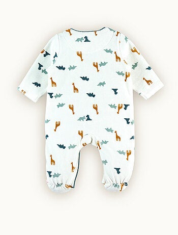 Pyjama dinosaure en velours, blanc/bleu Noukie's