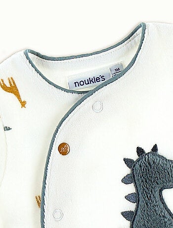 Pyjama dinosaure en velours, blanc/bleu Noukie's