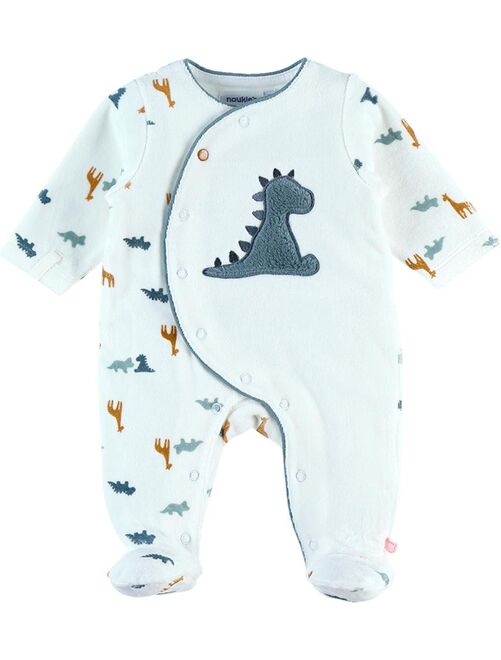 Pyjama dinosaure en velours, blanc/bleu Noukie's - Kiabi