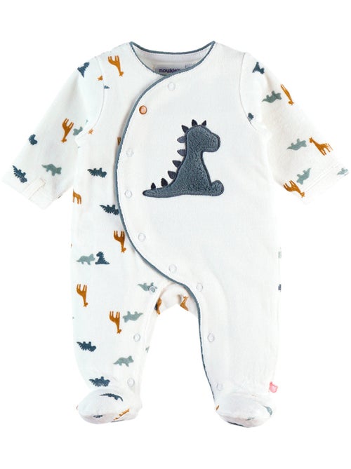 Pyjama dinosaure en velours, blanc/bleu Noukie's - Kiabi