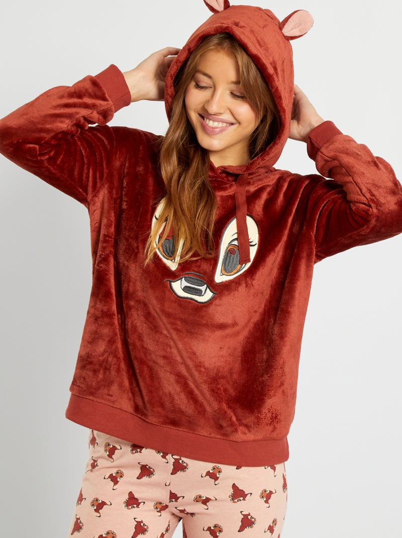 Pyjama Disney 2 pièces 'Bambi' polaire et jersey marron - Kiabi