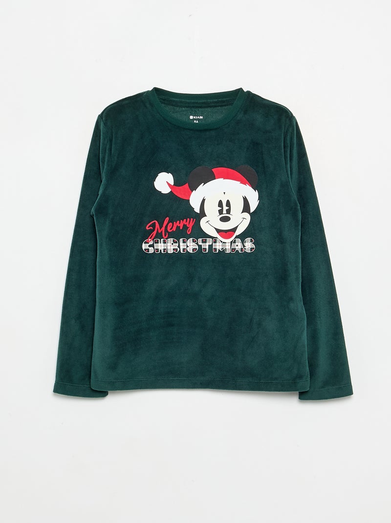 Pyjama 'Disney' 'Mickey' 2 pièces en polaire - T-shirt à manches longues + pantalon Vert foncé - Kiabi