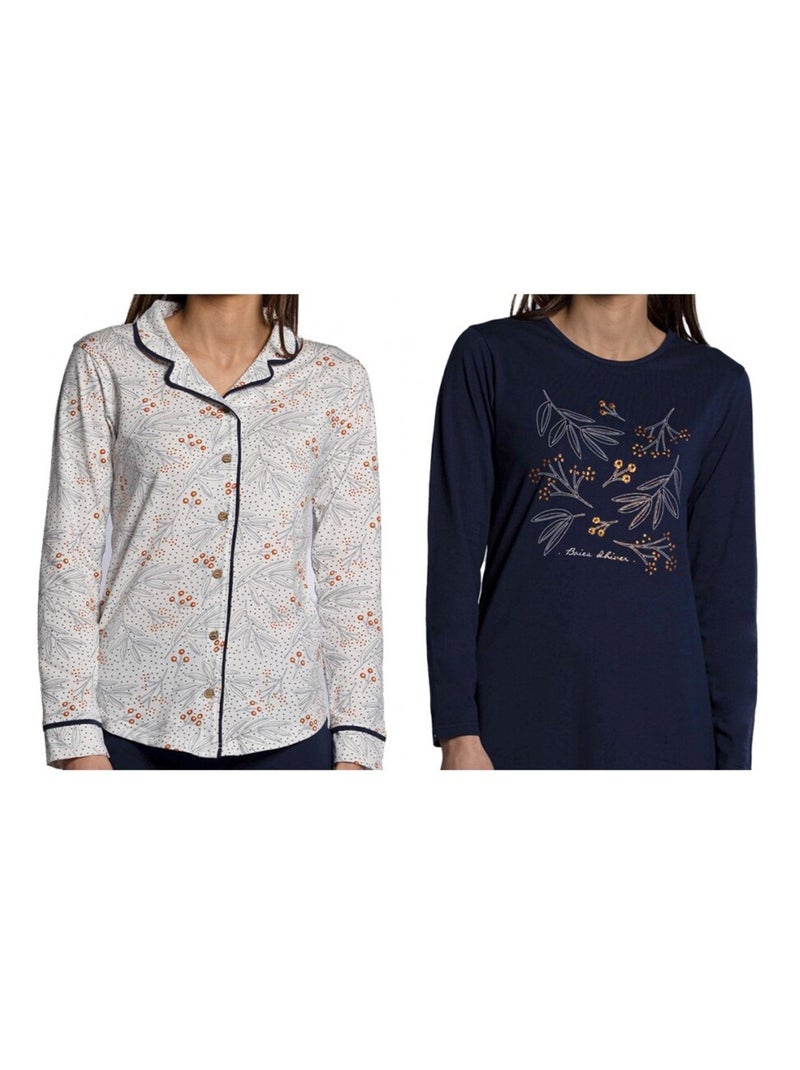 Pyjama DODO HOMEWEAR - Pack de 2 Noir Ecru Bleu - Kiabi