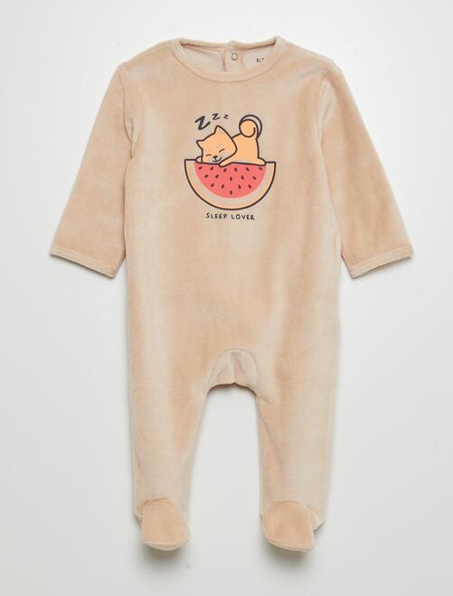 Pyjama bébé à pieds en velours - Tawny brown