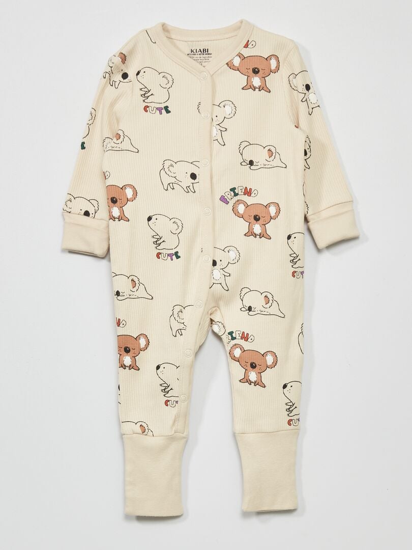 Pyjama dors-bien côtelé avec imprimé Beige 'koala' - Kiabi