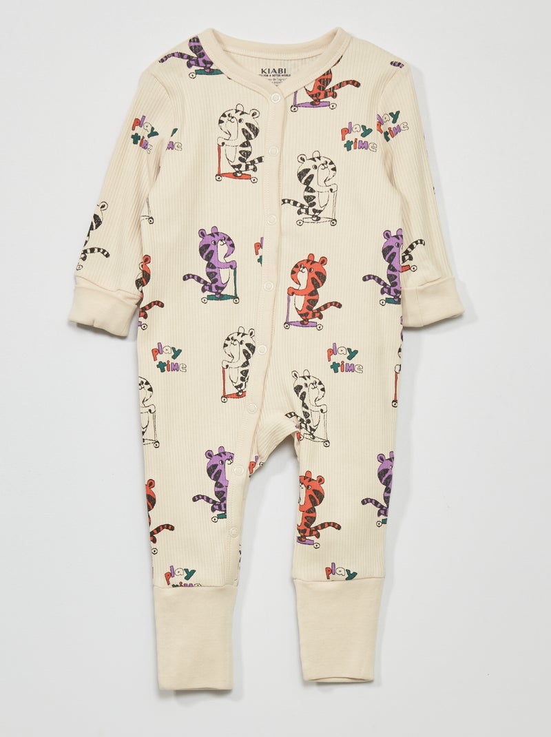 Pyjama dors-bien côtelé avec imprimé Beige 'tigre' - Kiabi