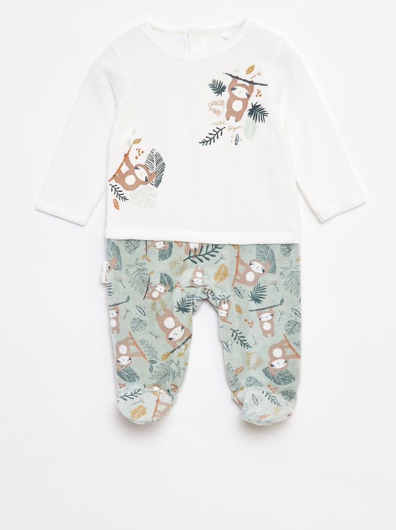 Pyjama dors bien effet 2 en 1 en velours avec pieds Beige - Kiabi
