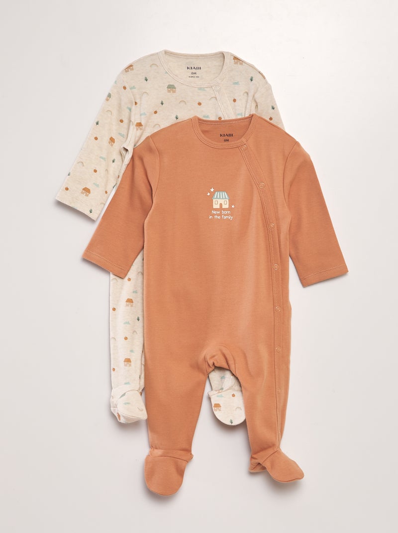 Pyjama dors-bien en jersey - Lot de 2 Beige/orange - Kiabi