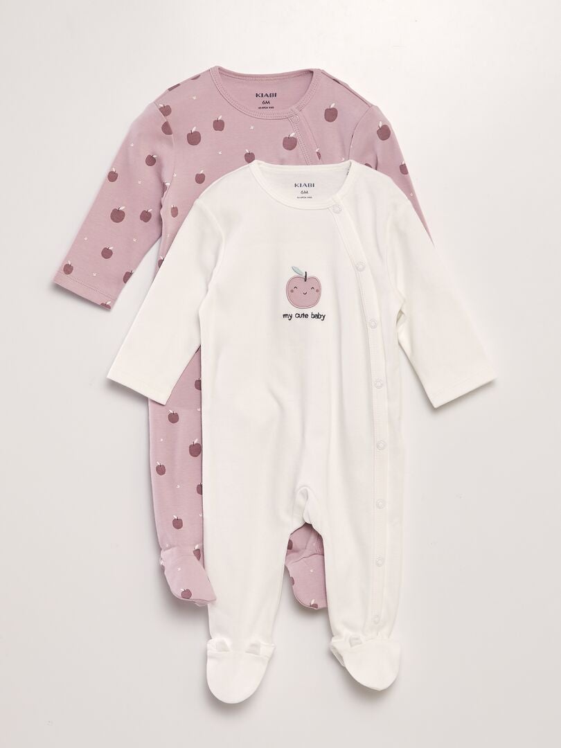 Pyjama dors-bien en jersey - Lot de 2 Blanc/rose - Kiabi