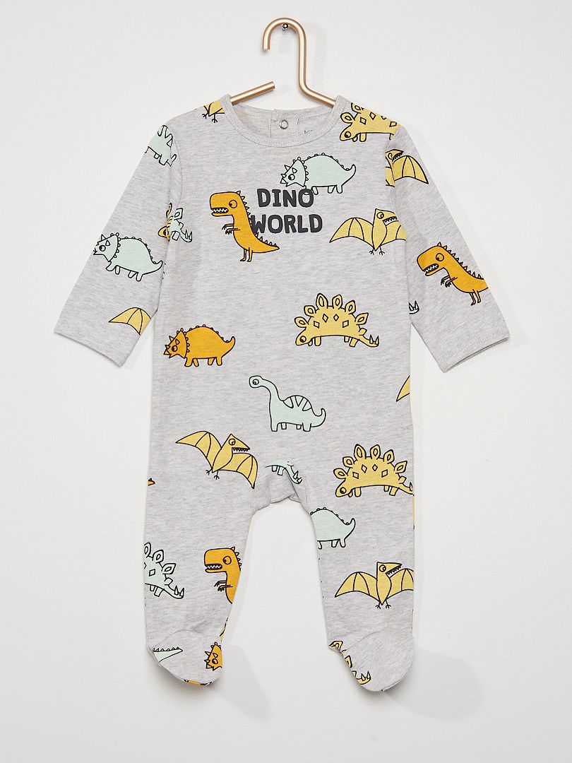 Pyjama dors-bien en jersey gris dinosaures - Kiabi