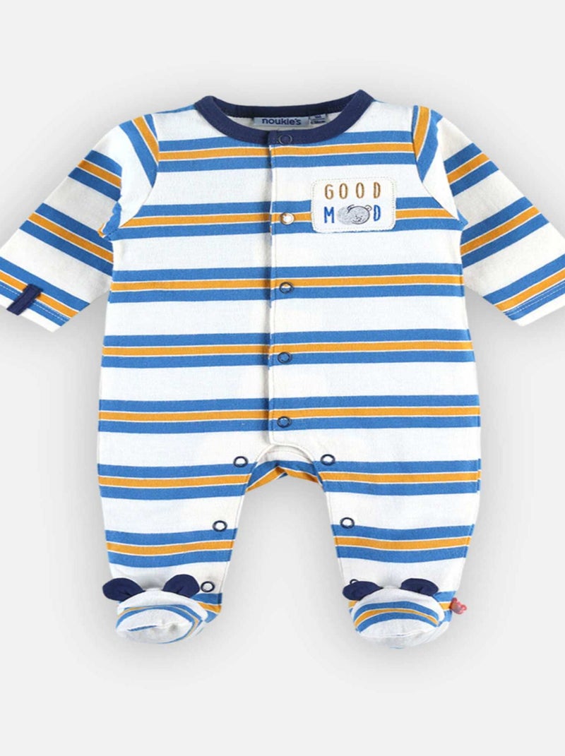 Pyjama dors-bien en jersey rayé, écru/bleu Gris - Kiabi