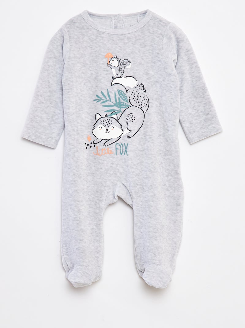 Pyjama dors bien en velours avec pieds Gris - Kiabi