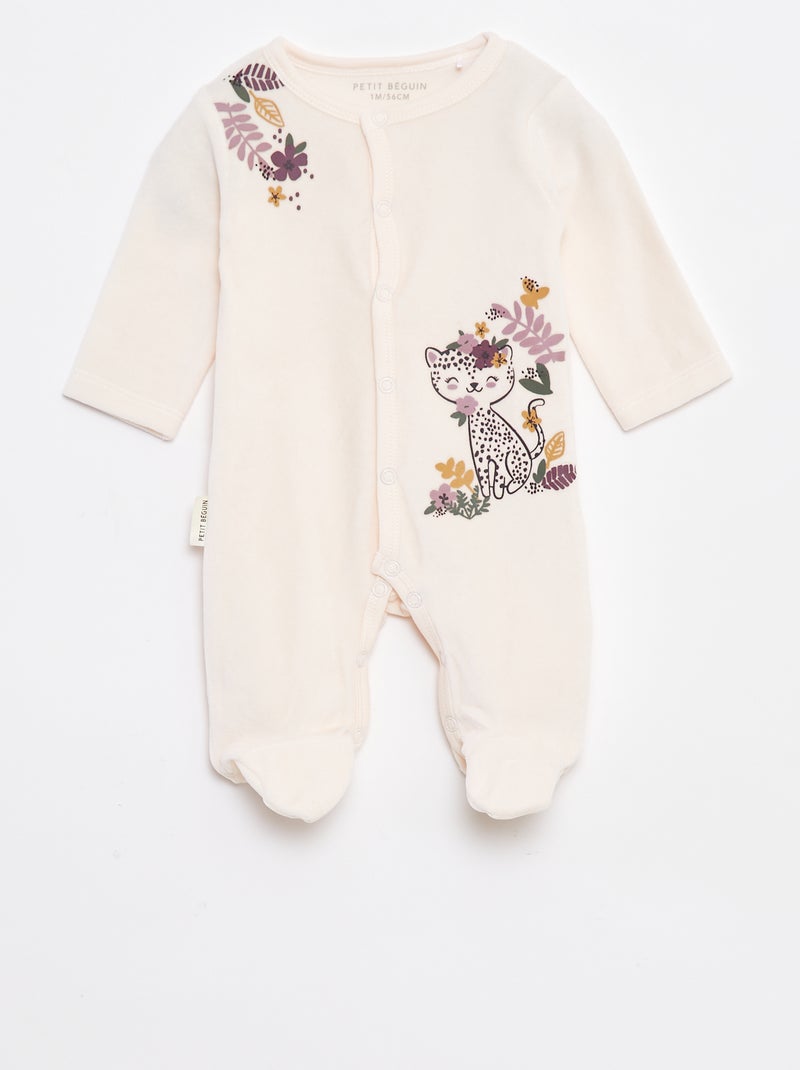 Pyjama dors bien en velours avec pieds imprimé 'chat' Rose - Kiabi