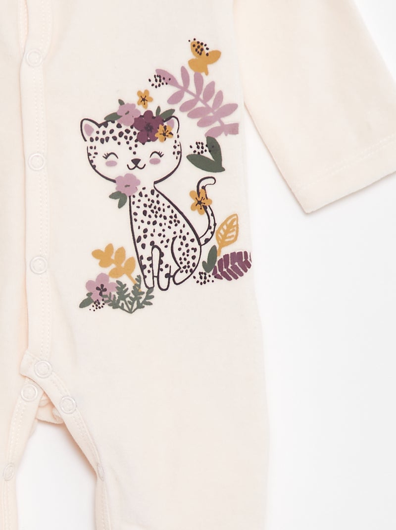 Pyjama dors bien en velours avec pieds imprimé 'chat' Rose - Kiabi