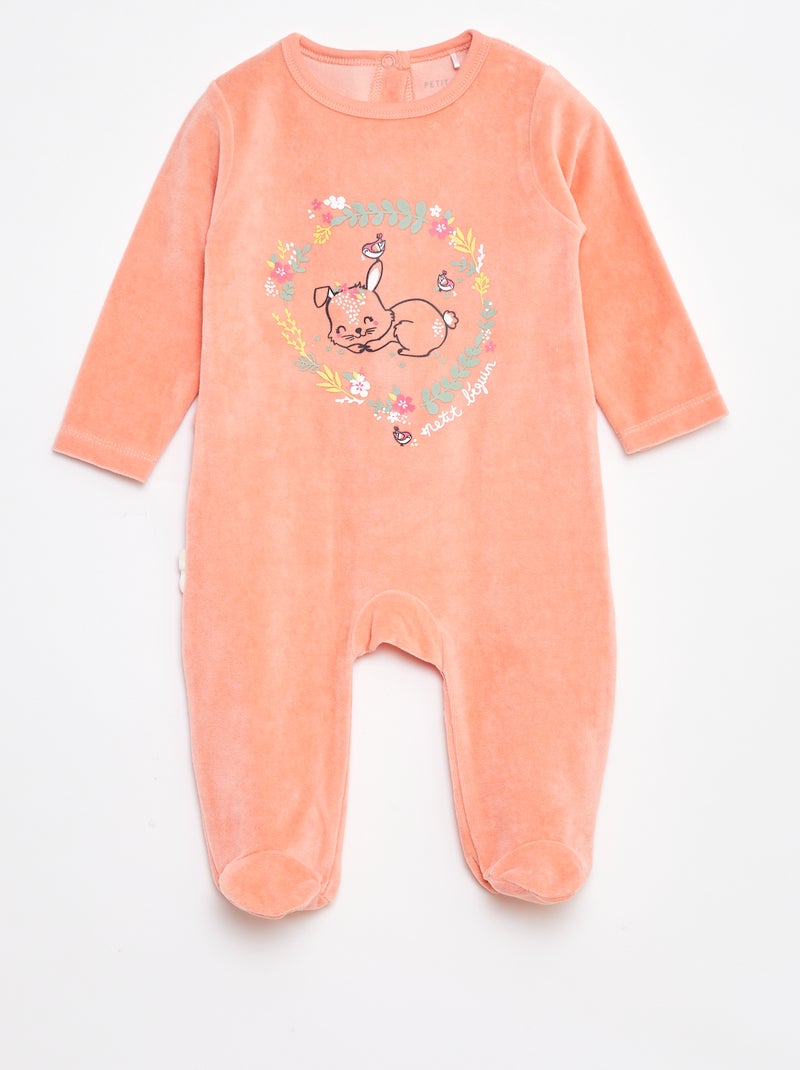 Pyjama dors bien en velours avec pieds Orange - Kiabi